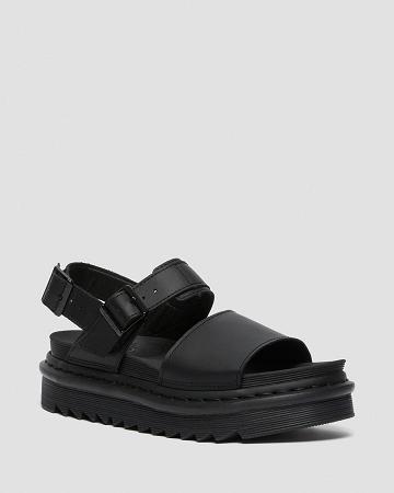 Black Women's Dr Martens Voss Leather Gladiator Sandals | CA 303CTV